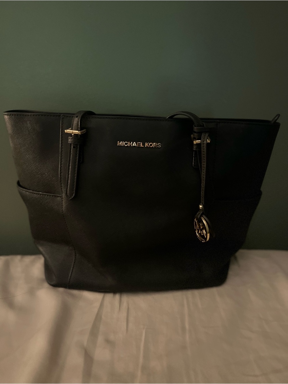Michael Kors Black Saffiano Leather Tote with Gold Hardware